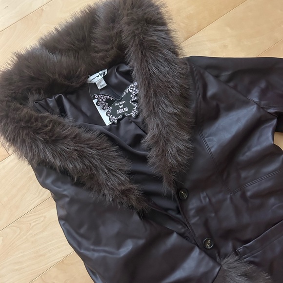 Old Navy x Anna Sui Vegan Leather Coat with Fur Trim - Picture 5 of 5